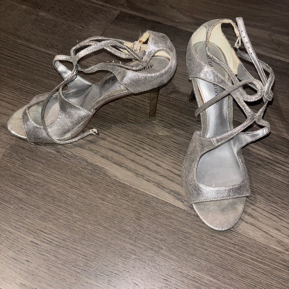 Audrey Brooke Shimmering Silver Strappy Heels